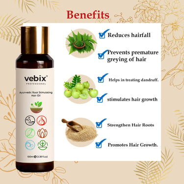 Vebix Professional HairCare Regimen -Ayurvedic 3 Product Kit -For Normal (All Types) Hair - Lotus AntiHairfall Shampoo + Anti HairFall Neem Oil & Hair Growth Serum